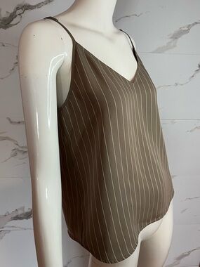 Babaton Tan-Olive Pinstripe V-Neck Camisole With Adjustable Straps